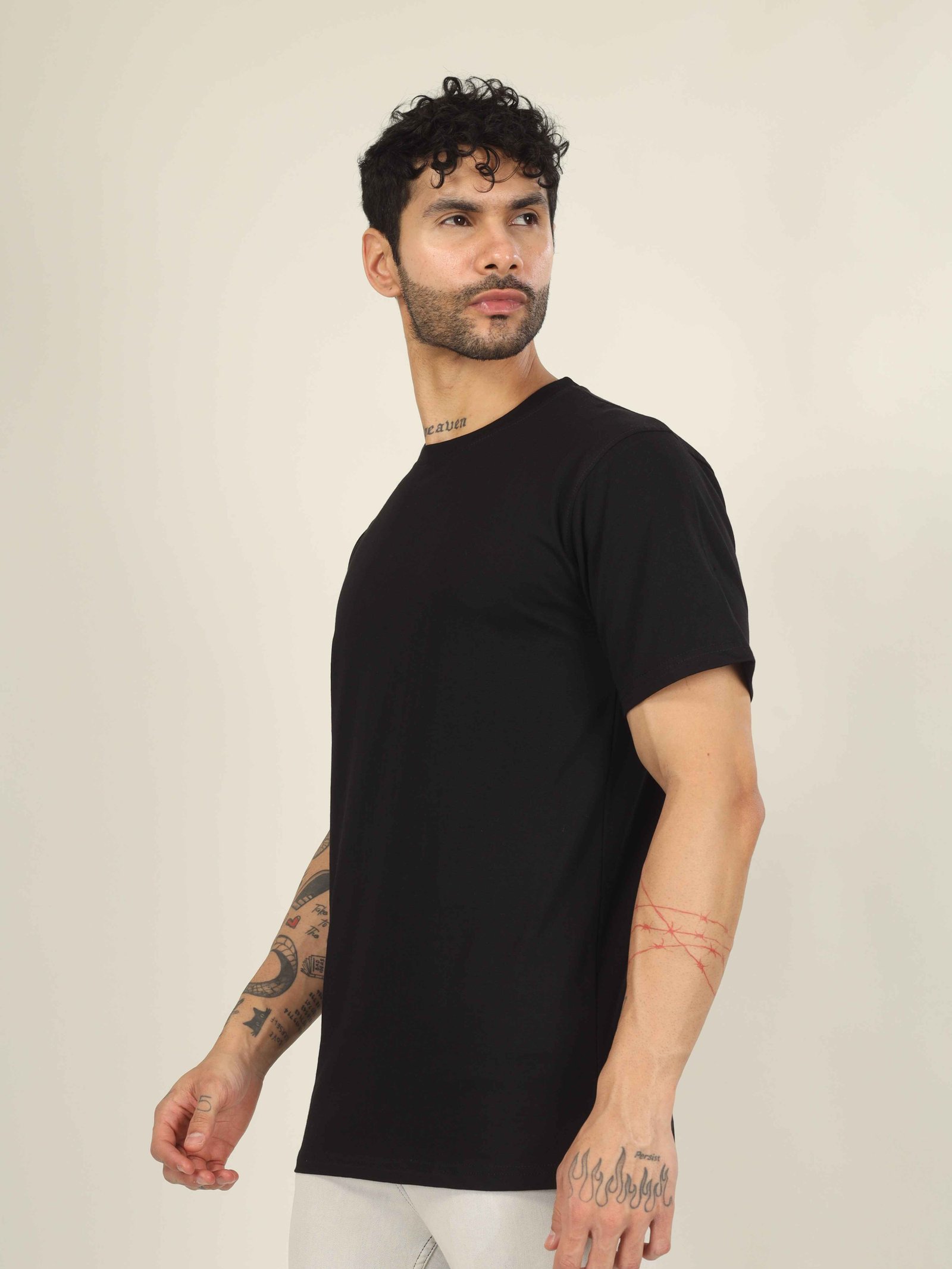 Regular Half Sleeve Plain T-Shirt (Black)