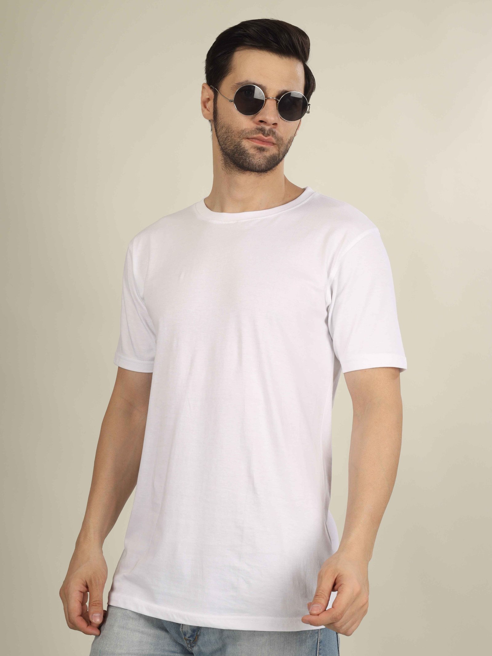 Regular Half Sleeve Plain T-Shirt (White)