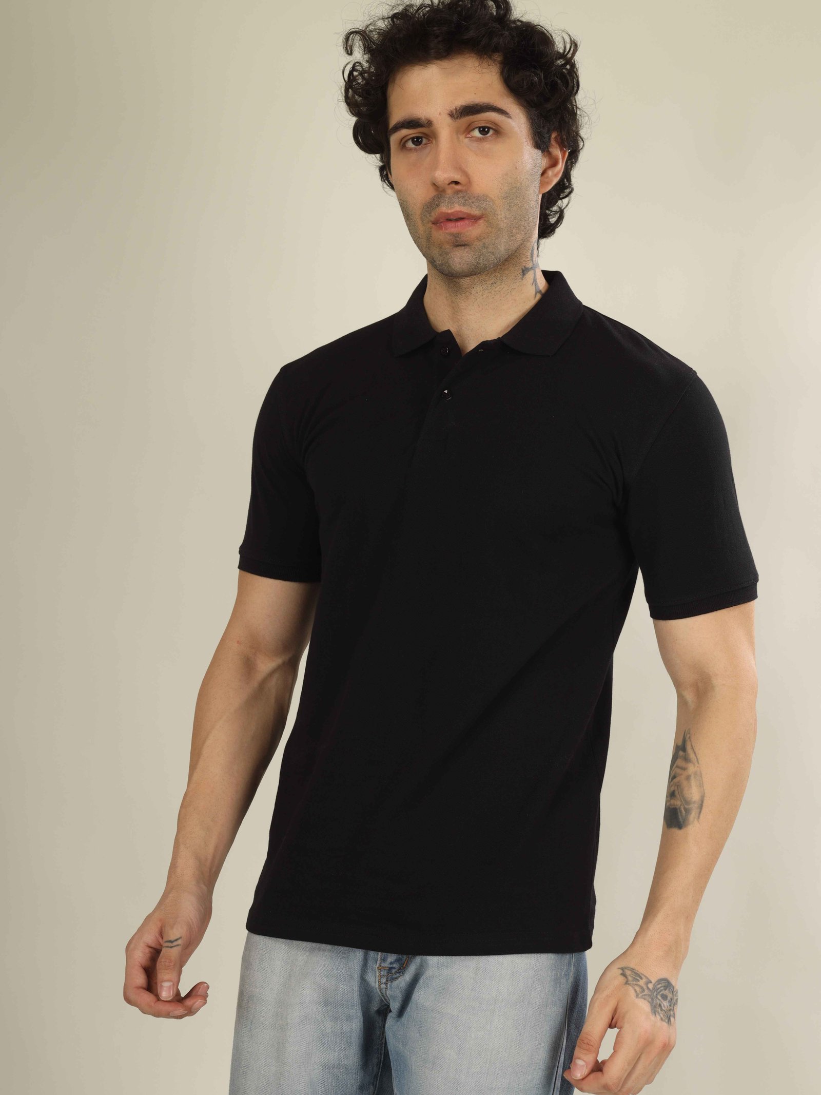 Mens Polo Collar T-Shirt(Black)