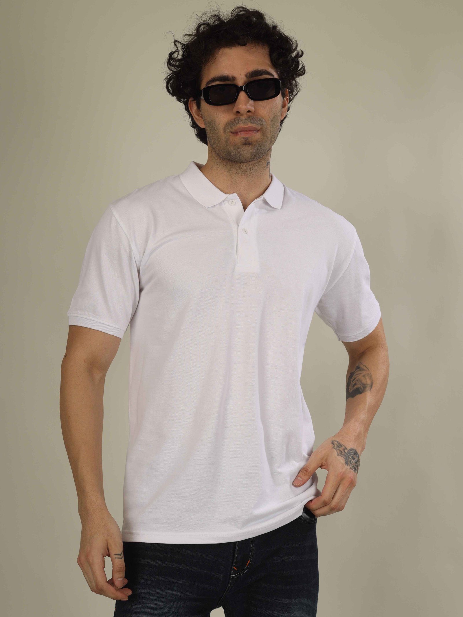 Mens Polo Collar T-Shirt(White)