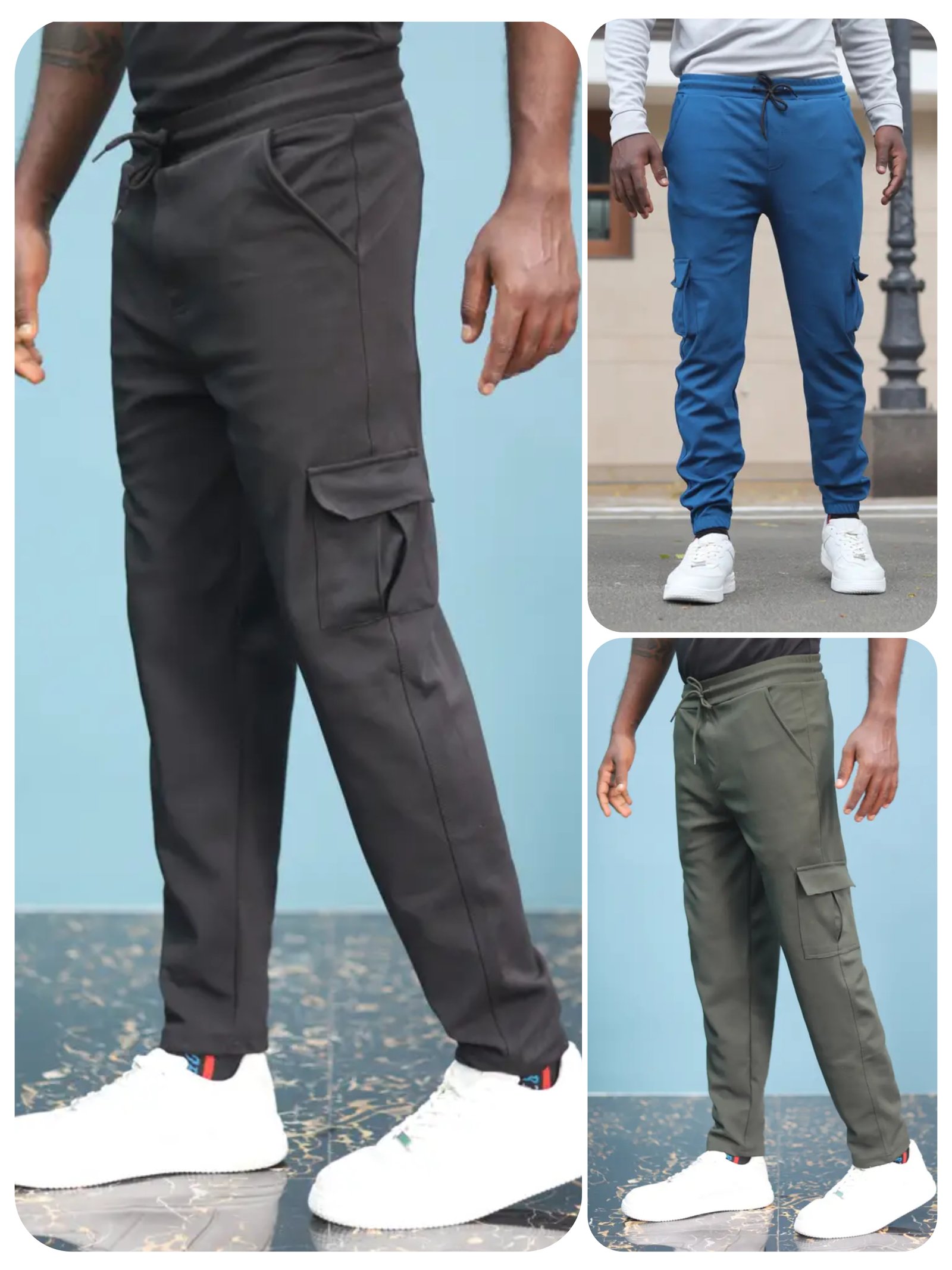 Cargo Pants Pack 3 Combo (Black, Olive Green,Airforce Blue)