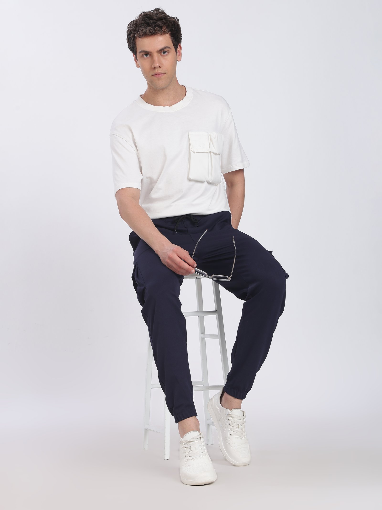 Lycra Cargo Pants Five Pocket With cuff (Navy blue)
