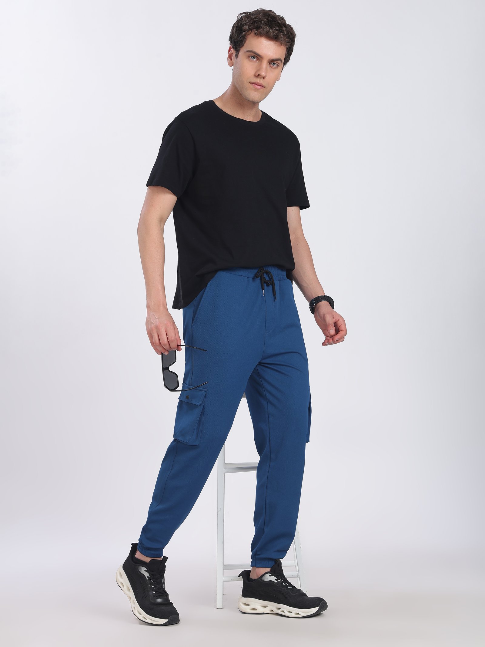 Lycra Cargo Pants Five Pocket With cuff(Airforce Blue)