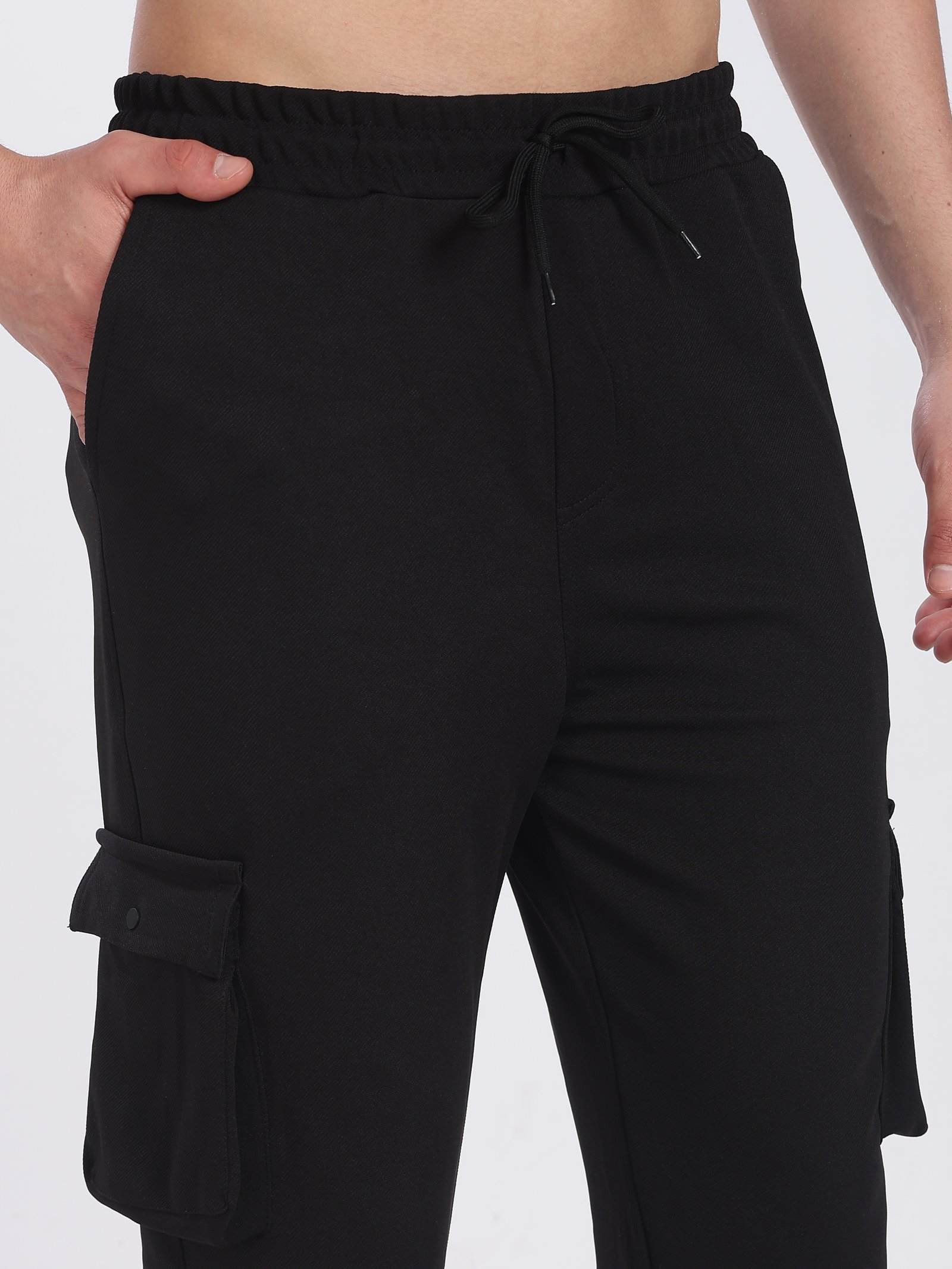 Lycra Cargo Pants Five Pocket With cuff(Black)