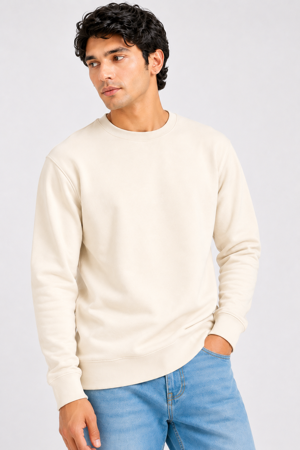 Cotton Full Sleeve Sweatshirt For Men (Cream)