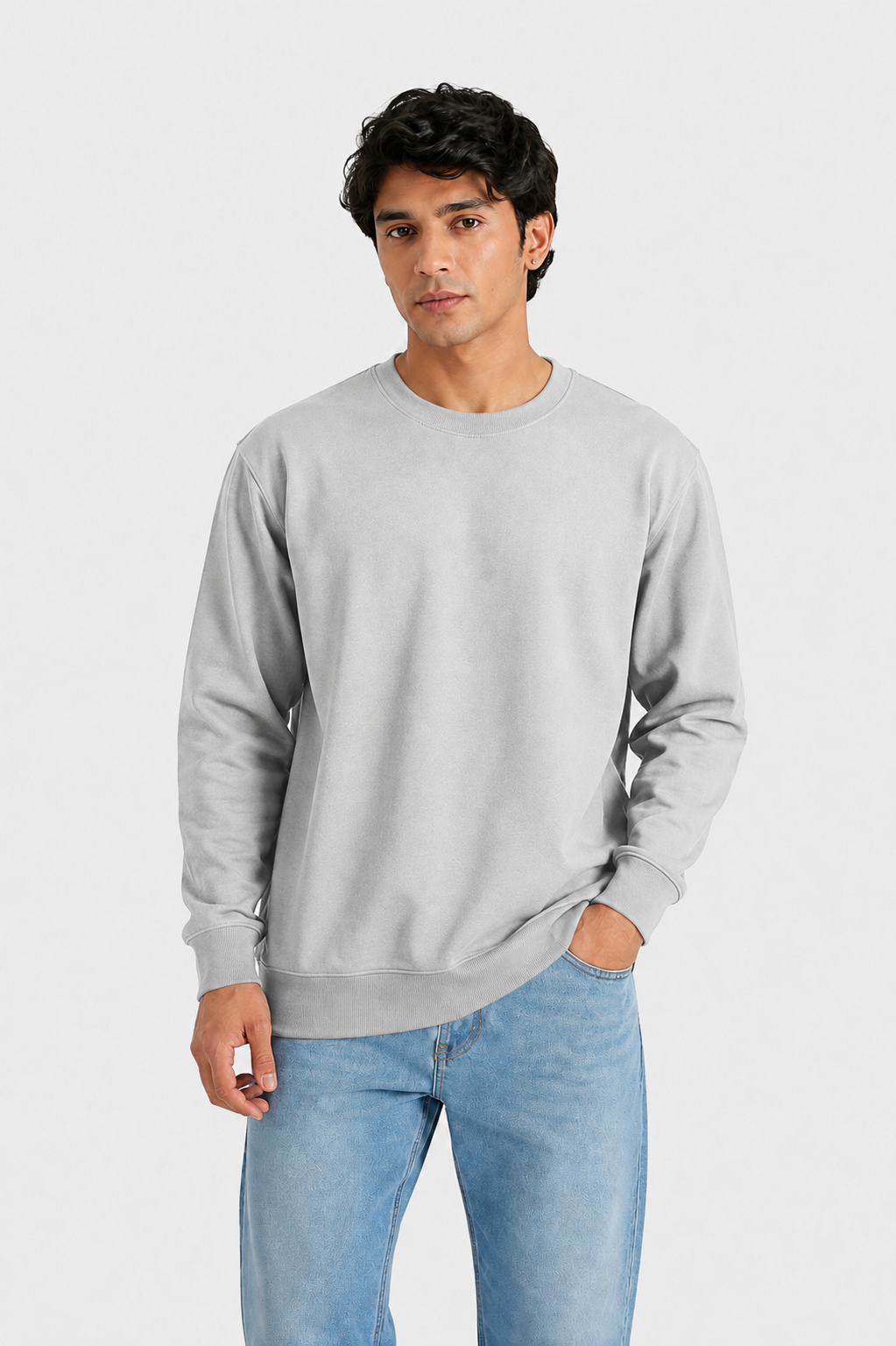 Cotton Full Sleeve Sweatshirt For Men (Silver Grey)