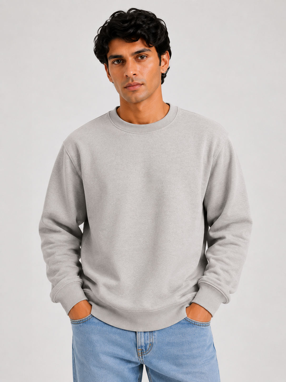 Cotton Full Sleeve Sweatshirt For Men (Grey Milnge)